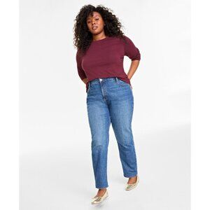 On 34th Plus Size 3X Solid Dark Red Long-Sleeve Crewneck Knit Top NWT